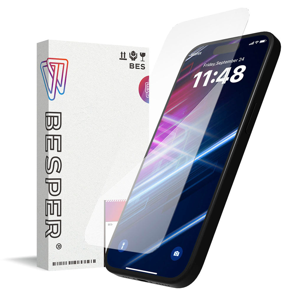 BESPER ベスパー iPhone 15 / iPhone 15 Pro / iPhone 14 Pro フルクリア 高光沢 画面保護強化ガラス